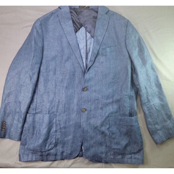 Jos A Bank Reserve Tailored‎ Fit Blue Linen Preppy Beach Wedding men Size 48